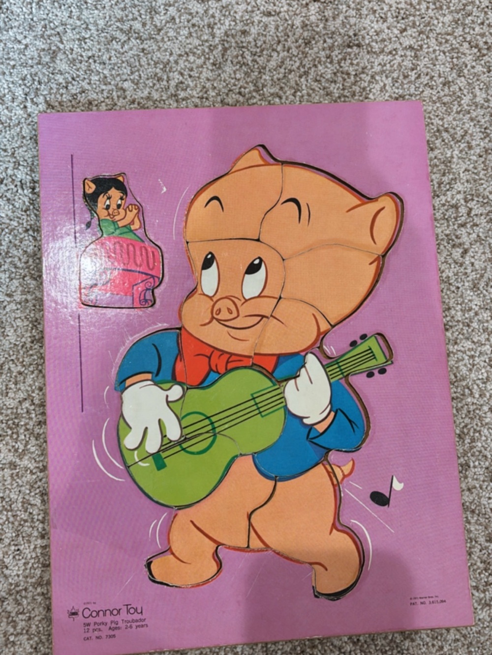 Vintage 1970’s Warner Bros Porky Pig Connor Toy Wooden Puzzle Complete! Rare